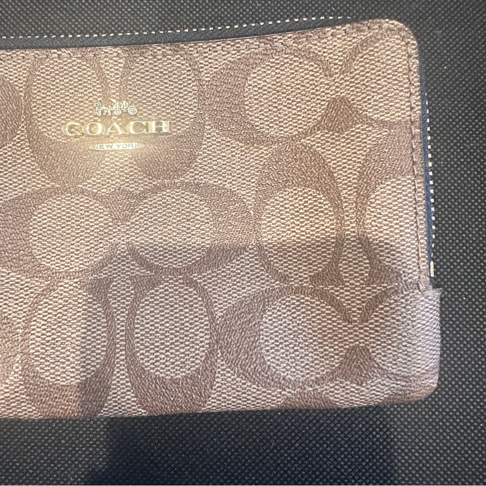 Coach Brown Double Zip Signature Wristlet - Picture 4 of 14